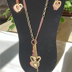 Vintage Heart Charm Necklace and Earring Set